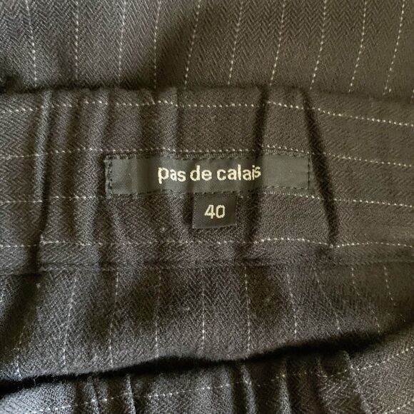 Pas de Calais Drop Crotch Pants 40 US L Dark Grey Pin Stripe Elastic Waist Japan - Picture 5 of 6